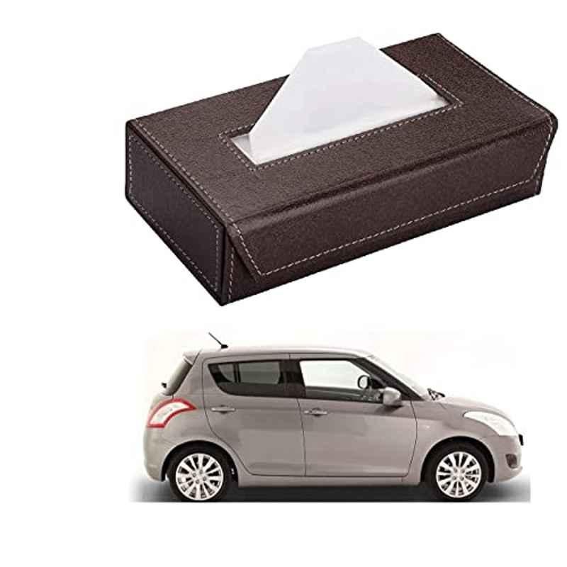 Kozdiko 100 Pulls PU Leather Brown Car Tissue Paper Box with 200 Sheets for Maruti Suzuki Swift Type-2 2011-2017