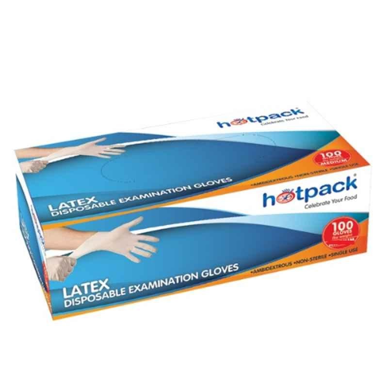 Hotpack 100Pcs Latex Powder Free Latex Gloves Set, PFLGM, Size: M