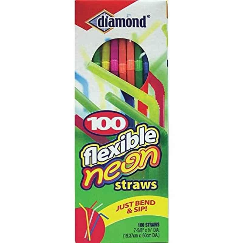 Diamond 100 Pcs Assorted Neon Flexible Straw Box