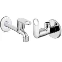Senkiddpro Prime Stainless Steel Chrome Finish Wall Mounted Angle Cock & Long Body Tap Combo