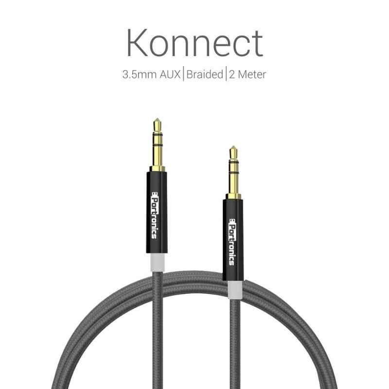 Portronics 2m Black Premium Konnect 3.5mm Konnect Aux Cable, POR604 (Pack of 10)