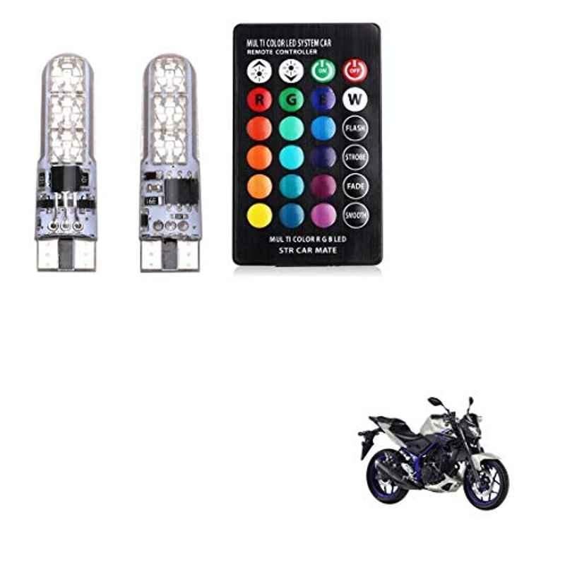 Kozdiko 2 Pcs T10 LED RGB Bike Interior Fancy/Parking Remote Control Light Set for Yamaha MT 03