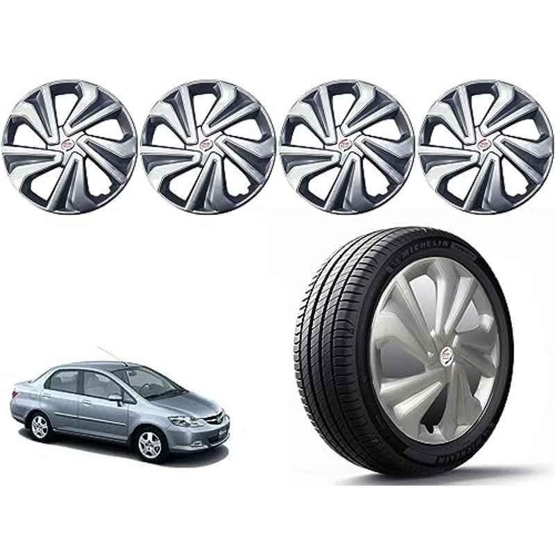 Auto Pearl 4 Pcs 14 inch Polypropylene Silver Press Type Car Wheel Cover Set with Retention Ring for Honda City ZX 2009-2010, 14WC_Tiago_Silver_CityZX_2009_2010