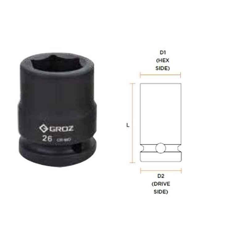 Groz 17mm 3/4 inch Drive Hex Impact Socket, ISKT/H/3-4/17
