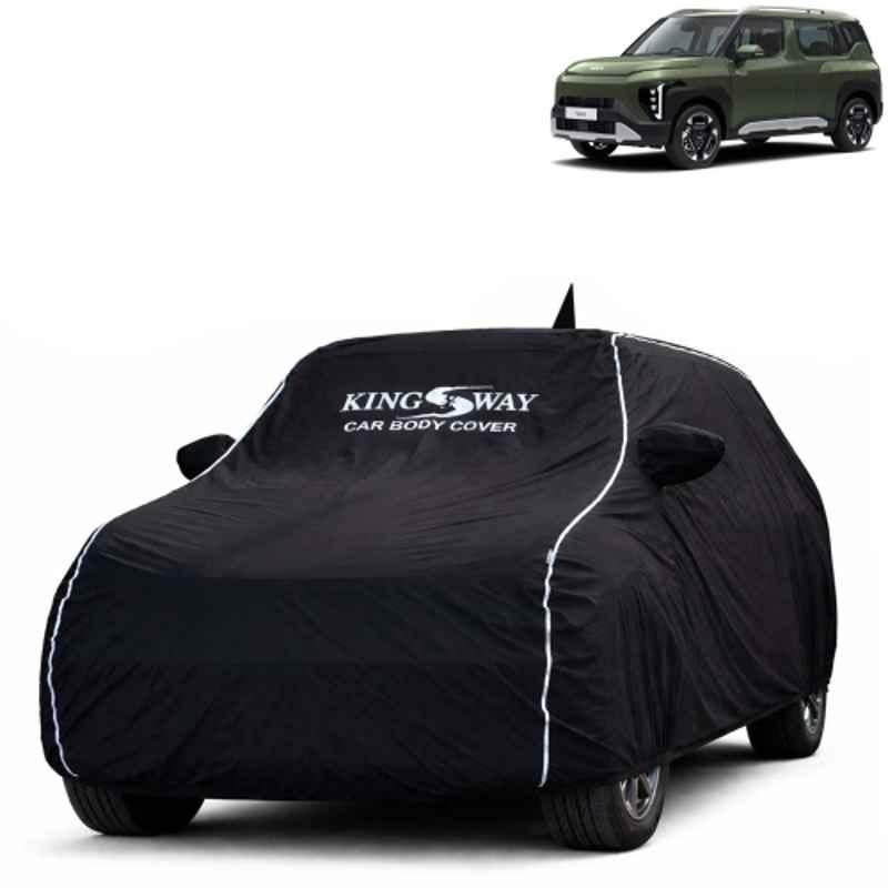 Kingsway Super Waterproof All Weather Protection Polypropylene Black Car Cover for Kia Syros 2025 Onwards with Silver Piping, Mirror & Antenna Pockets