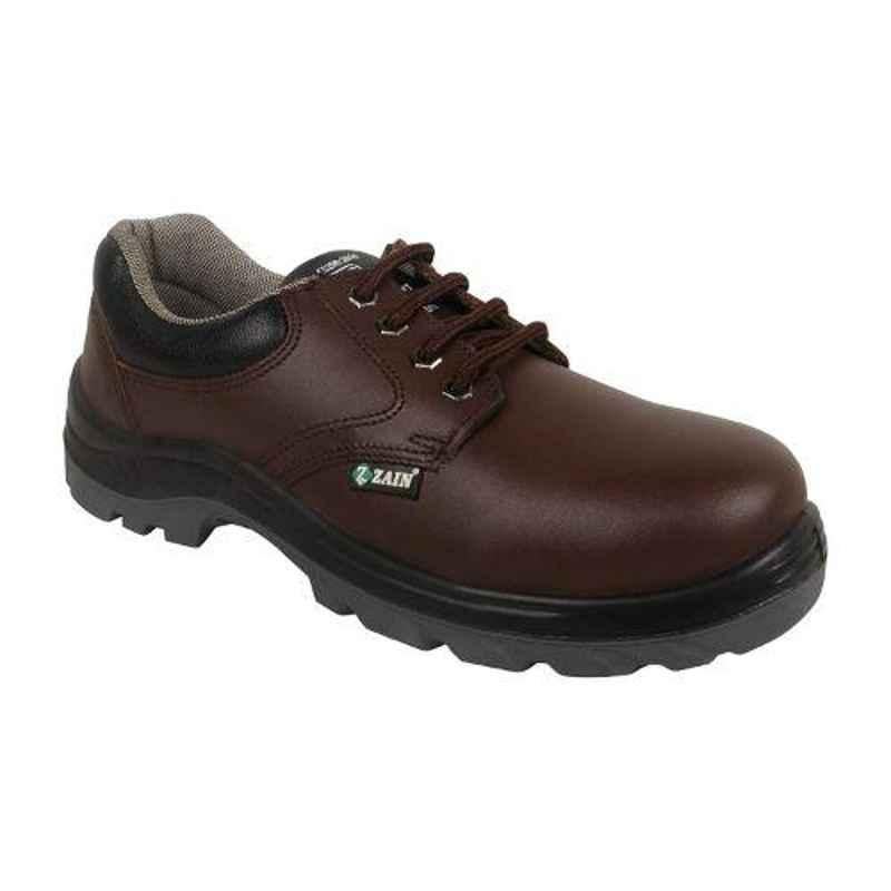 Zain Zm-05 Leather Steel Toe Brown Safety Shoes, 82236-08, Size: 9