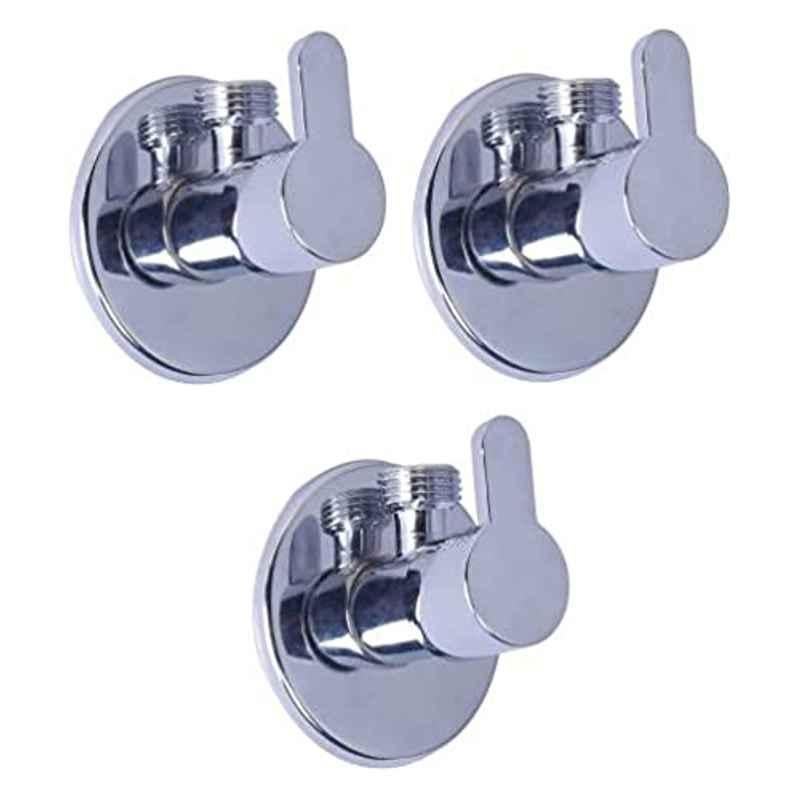 Spazio Stainless Steel Chrome Finish Fusion Angle Valve with Wall Flange (Pack of 3)