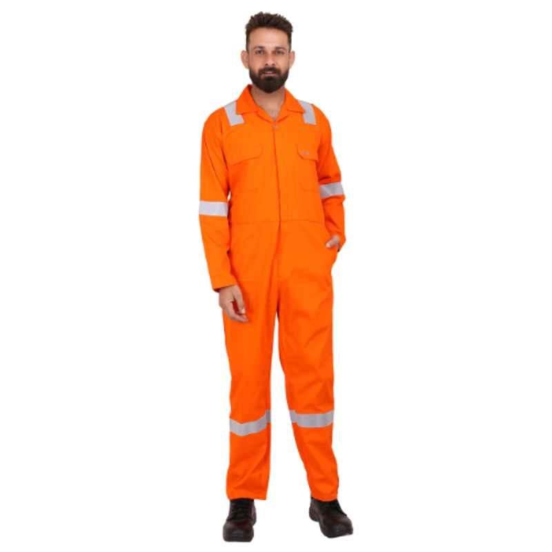 Club Twenty One Workwear Dubai Cotton Orange Safety Coverall with Reflective Tape, 2005, Size: L