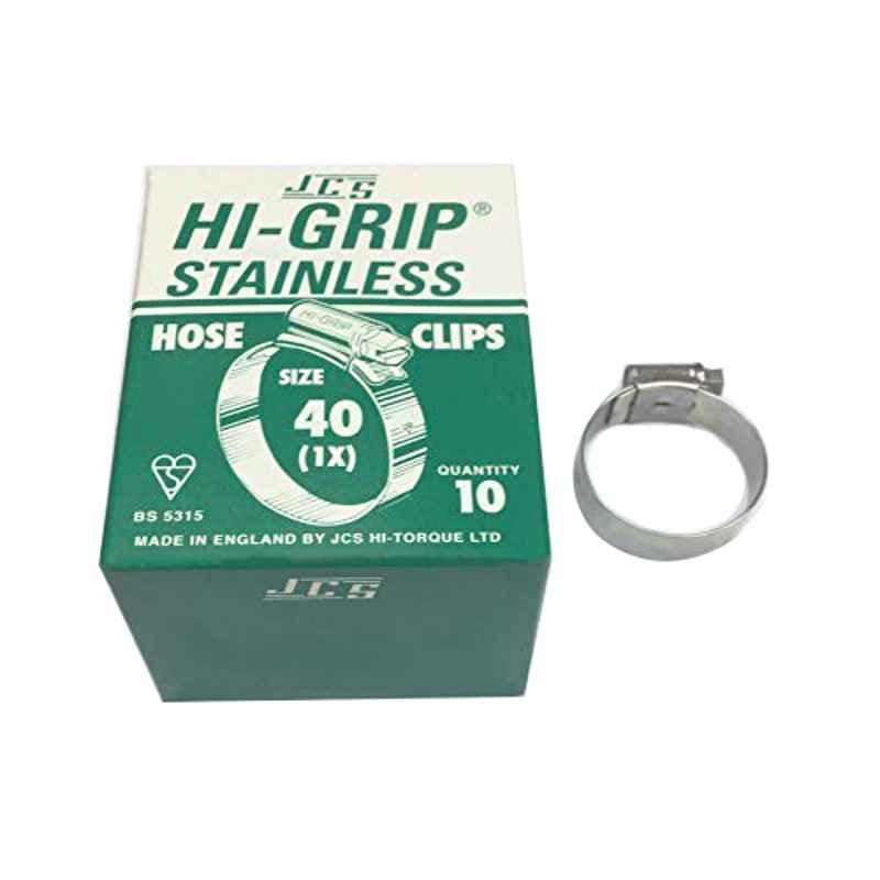 JCS HI-Grip 40mm Stainless Steel 304 Hose Clips (Pack of 10)