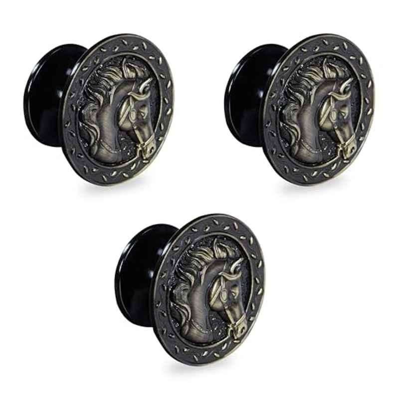 Plantex Antique Brass Horse Face Cabinet Drawer Knobs, Kitchen Cabinet Knobs, Pulls Handles Knobs for Wardrobe Kitchen & Cupboard (Pack of 3)