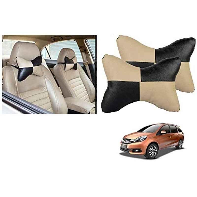 Kozdiko 2 Pcs Black & Beige Car Square Chess Design Neck Rest Seat Pillow Set for Honda Mobilio