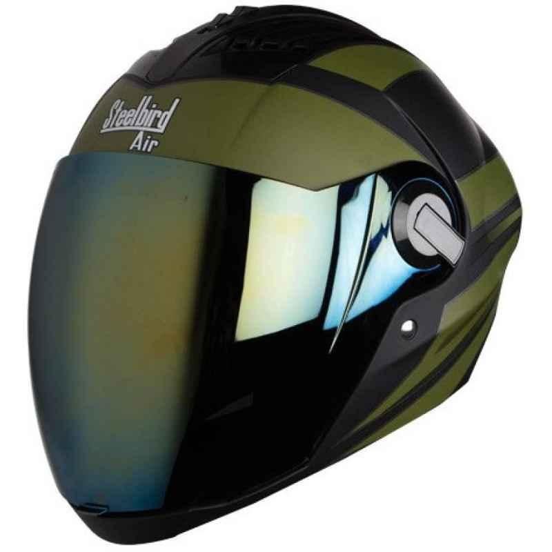 Steelbird Yooshopper SBA-2 Matt Finish Black & Army Green Full Face Helmet, Size: L