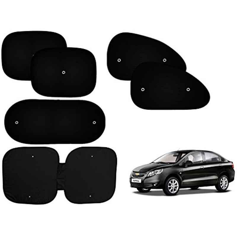 Auto Pearl 6 Pcs PVC & Mesh Black Window, Front & Rear Sun Shade Set for Chevrolet Sail
