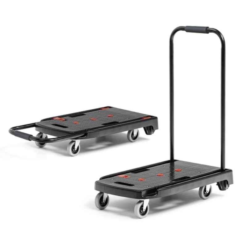 Corvids 150kg Plastic Black Portable Folding Hand Platform Trolley with 360 deg Rotating Wheels, CPT SP150PRO
