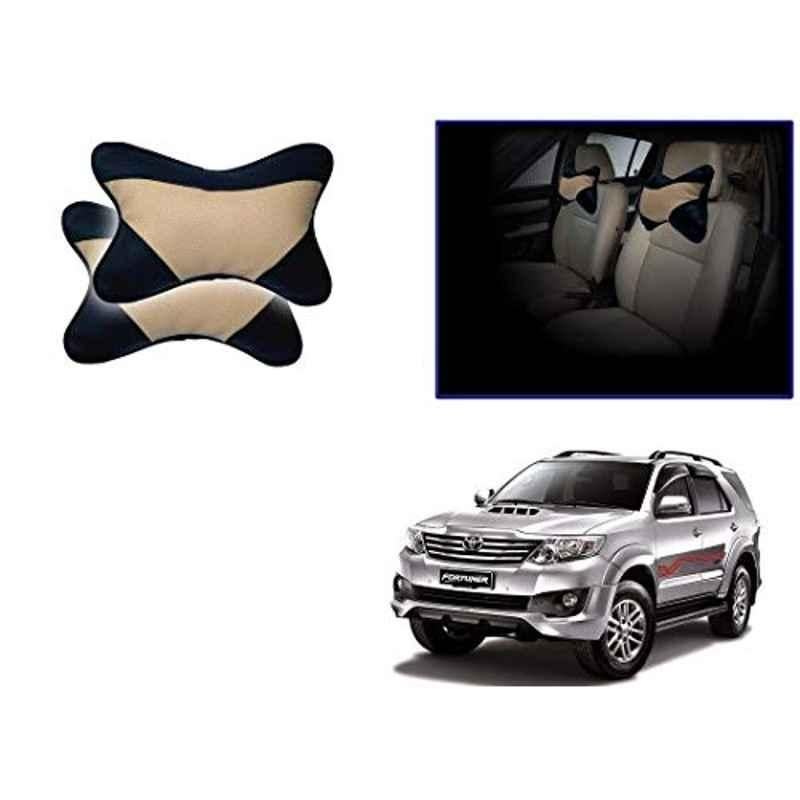 Kozdiko 2 Pcs Memory Foam Beige & Black Car Neck Rest Cushion Pillow Set for Toyota Old Fortuner