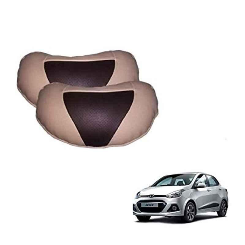 Kozdiko 2 Pcs Beige & Brown Car Neck Rest Cushion Pillow Set for Hyundai Xcent