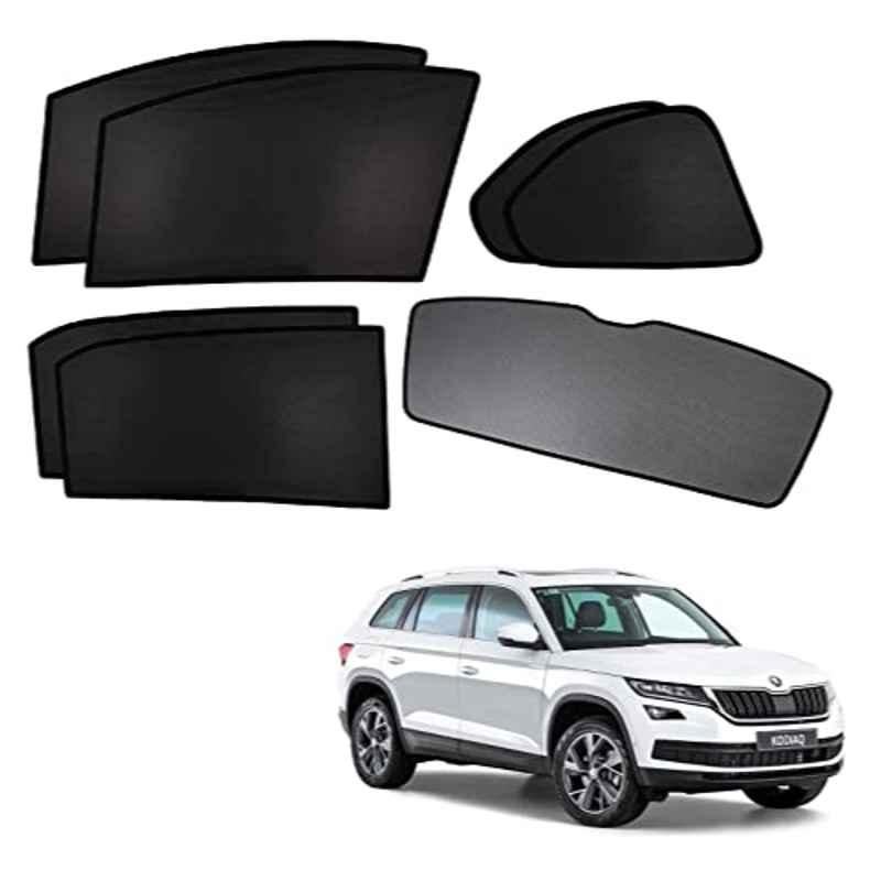 Kozdiko 5 Pcs Polyester Black Non Magnetic Window & Rear Sun Shades Set for Skoda Kodiaq