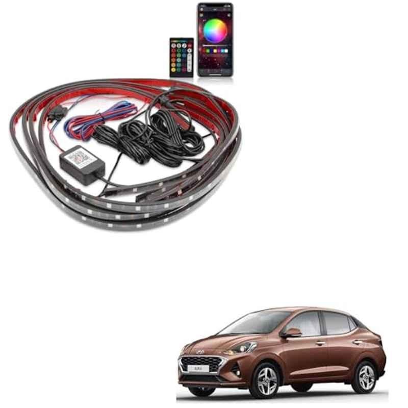 Kozdiko 12V Car Underbody Multicolor LED Strip Light Set with Wireless Remote for Hyundai Aura