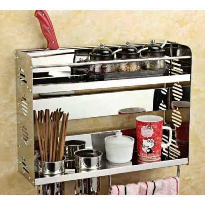 ZAP Stainless Steel Silver Two Layers Multi Utility Kitchen Shelf with 4 Cup Holders