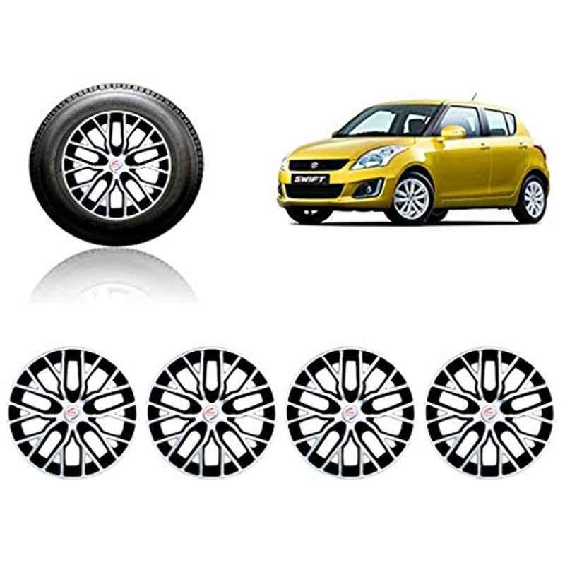 Auto Pearl 4 Pcs 14 inch ABS Silver &a; Black Press Type Fitting Car Wheel Cover Set for Maruti Swift T 4-picture-37