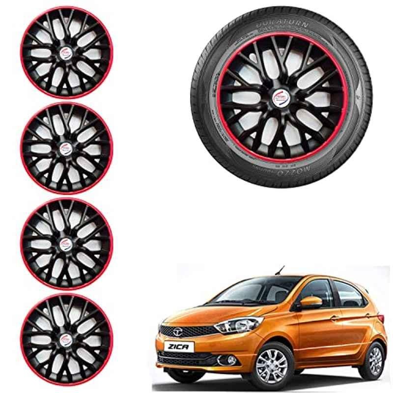 Auto Pearl 4 Pcs 14 inch ABS Black & Red Car Wheel Cover Set for TATA Zica