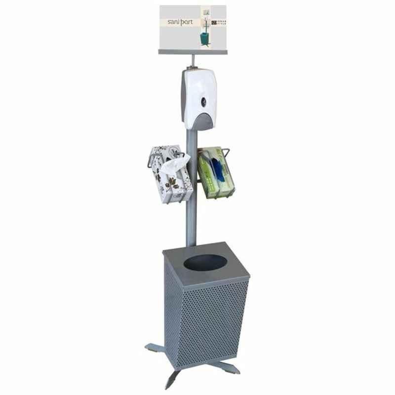 Urban Style Hand Sanitizing Station Stand With Manual Dispenser, Saniport Lite, 167x37.2cm, Aluminium Grey
