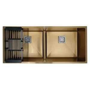 Happy Homes 45x20 inch SS 304 Stainless Steel Gold Double Bowl Kitchen Sink