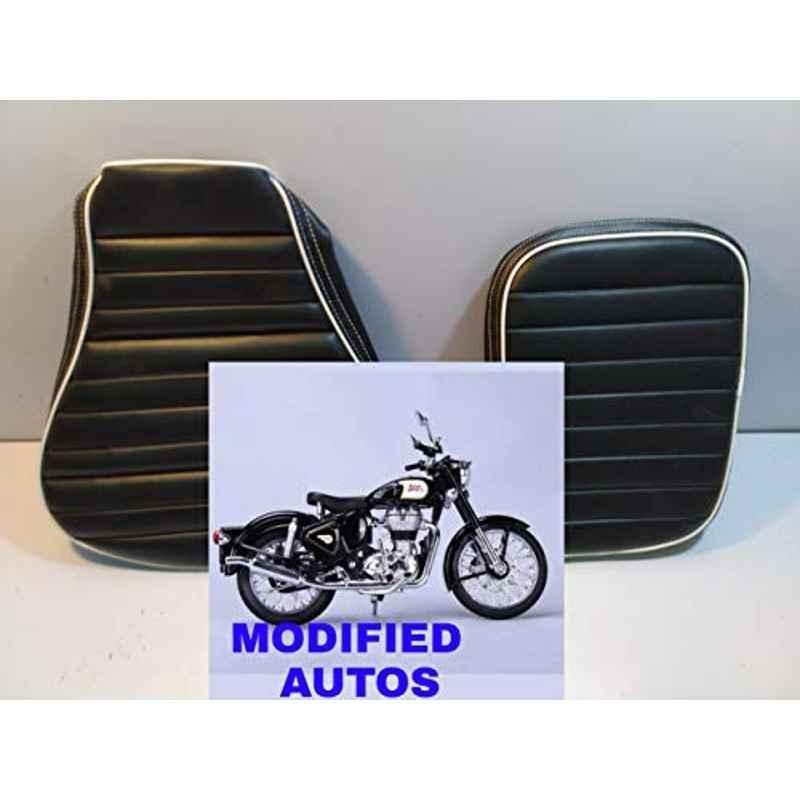 Modified Autos 2 Pcs Seat Covers Set Straight Stribe Black with White Pipe in for Royal Enfield Classic/Stormrider/Airborne-350All
