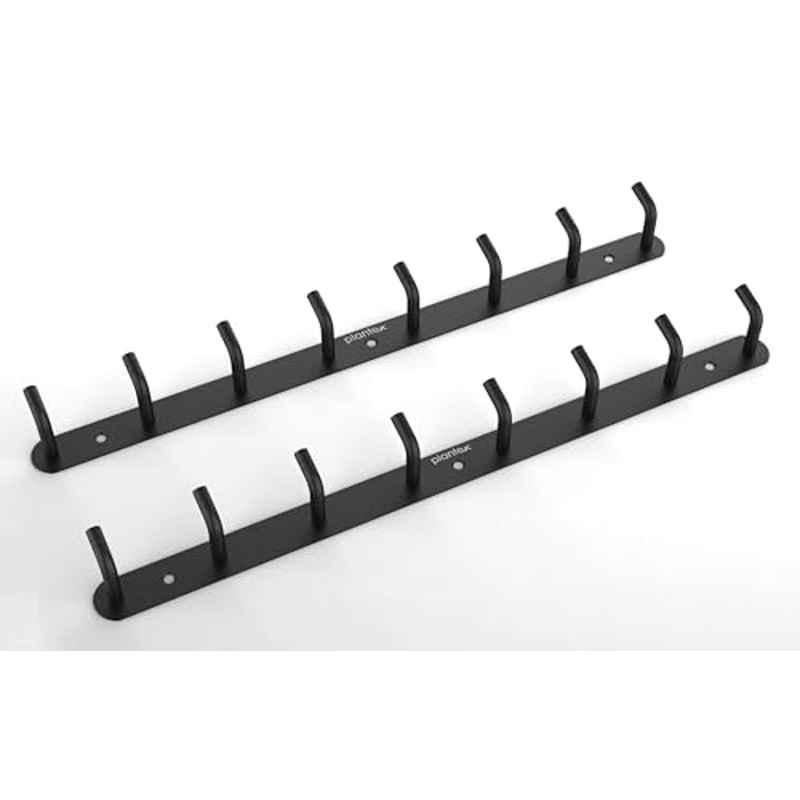 Plantex Wall Hooks for Hanging Cloth/Stainless Steel Towel Hangers/Bathroom Robe Hooks/Door Hangers/Wall Hook Rack/Hook Rail for Hanging Keys 8 Hooks (Pack of 2), Black