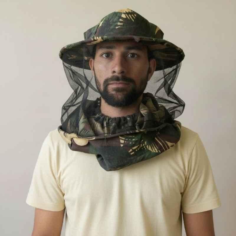Sicuro Cotton & Iron Brim Army Print Face & Neck Protective Bee Veil for Beekeeping, Size: Free Size