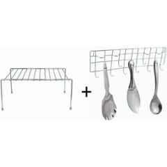 Nikoware 2 Pcs Stainless Steel Silver Chrome Containers Kitchen Rack & Spoon Hanger Set