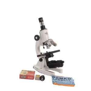 Gemko Labwell G-S-725-39 Metal White 1000X Student Compound Microscope with LED Lamp Batteries & Blank Slide Kit
