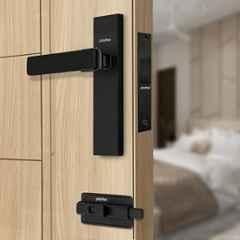Plantex Heavy Duty Door Lock Bathroom Door Lock/Mortise 8inch Keyless Plate Handle Set for Home/Bathroom/Store Room/Balcony/Office with Baby Latch 8116, DC-Black & Z-Black