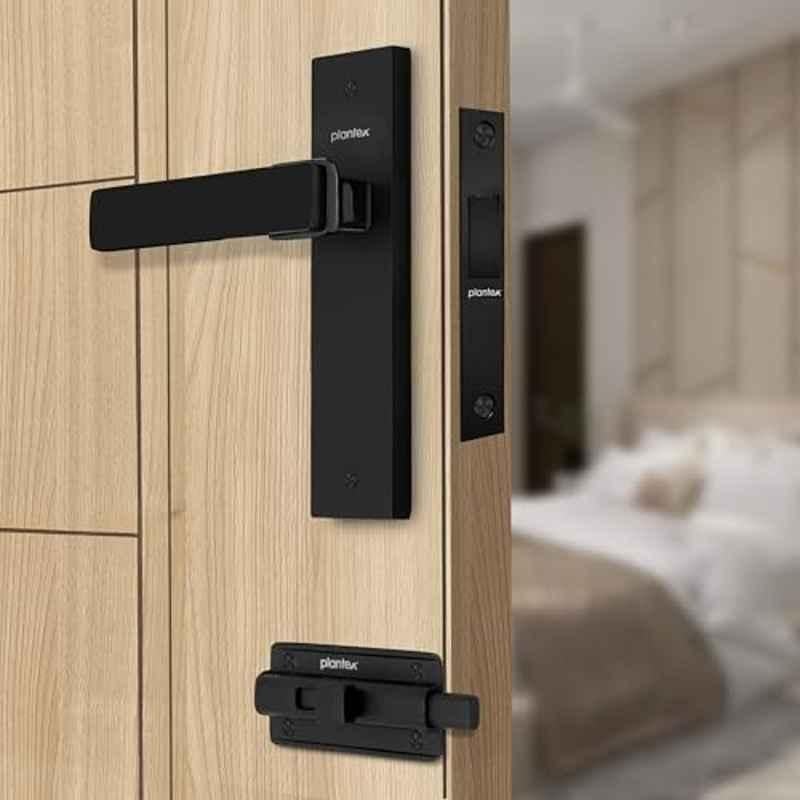 Plantex Heavy Duty Door Lock Bathroom Door Lock/Mortise 8inch Keyless Plate Handle Set for Home/Bathroom/Store Room/Balcony/Office with Baby Latch 8116, DC-Black & Z-Black