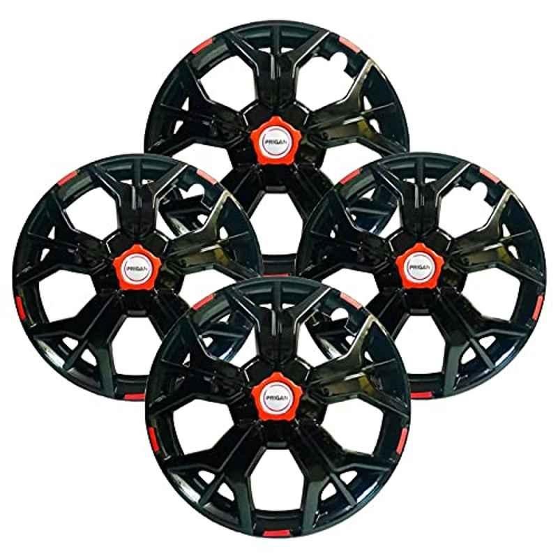 Hotwheelz Sporty 4 Pcs 16 inch Platina Black & Red Press Fit Type Car Wheel Cover Set with Metal Ring, HWWC_SLX_BR16