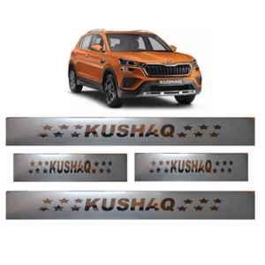 SureStrive 4 Pcs Stainless Steel Silver Footstep Sill Plate Set without LED for Skoda Kushaq All Model