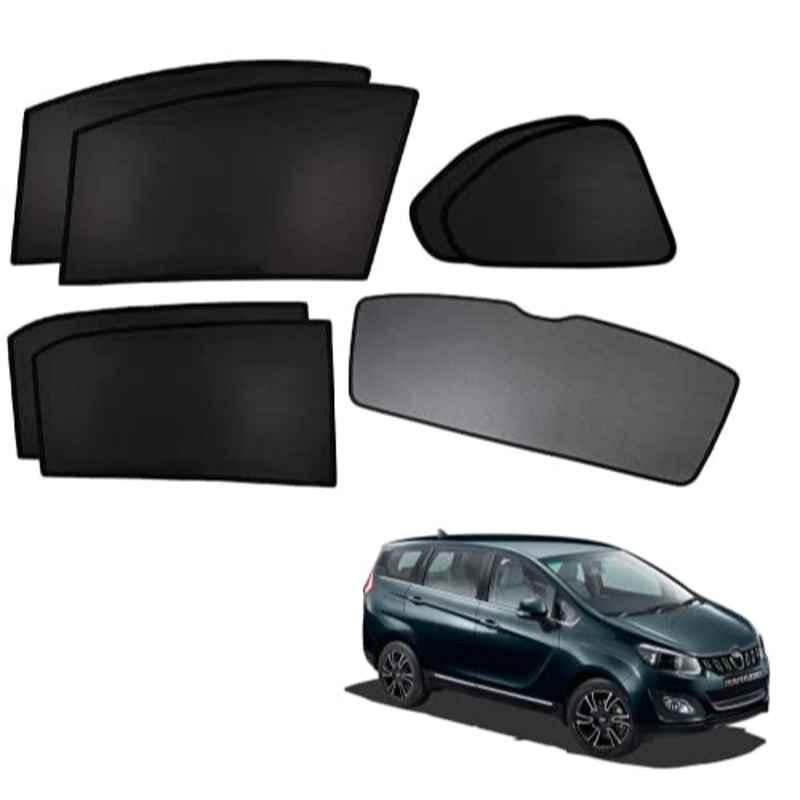 Kozdiko 5 Pcs Polyester Black Non Magnetic Window & Rear Sun Shades Set for Mahindra Marazzo