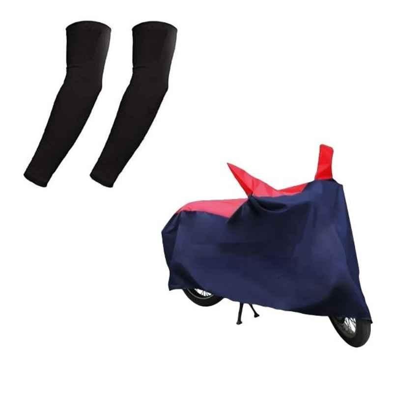 HMS Blue & Red Bike Body Cover for TVS Phoenix with Free Size Nylon Black Arm Sleeves