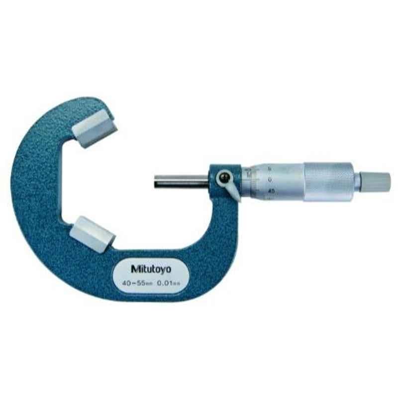 Mitutoyo 40-55mm Ratchet Stop V-Anvil Micrometer for 3 Flutes Cutting Head, 114-104