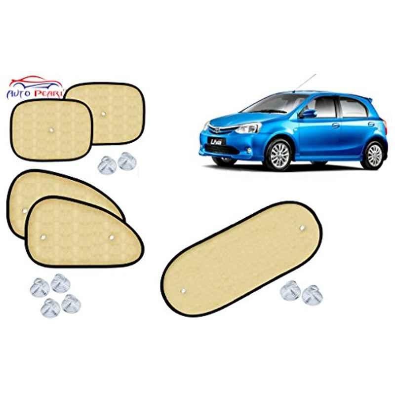 Auto Pearl 5 Pcs PVC & Mesh Beige Window & Rear Sun Shade Set for Toyota Etios Liva