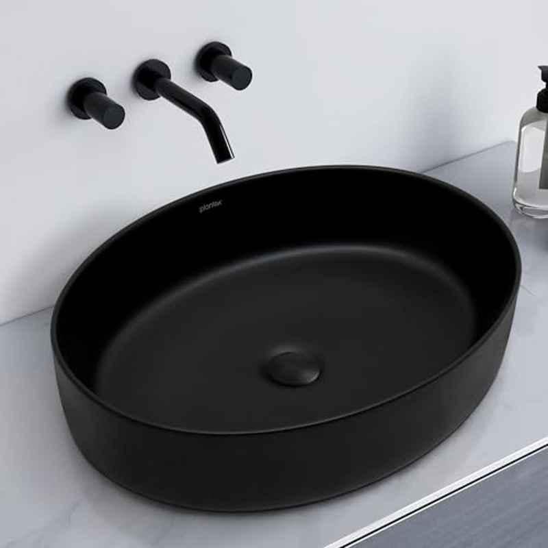 Plantex 21.5x16x5 inch Ceramic Charcoal Black Wash Basin for Bathroom, APS-NCTT-516
