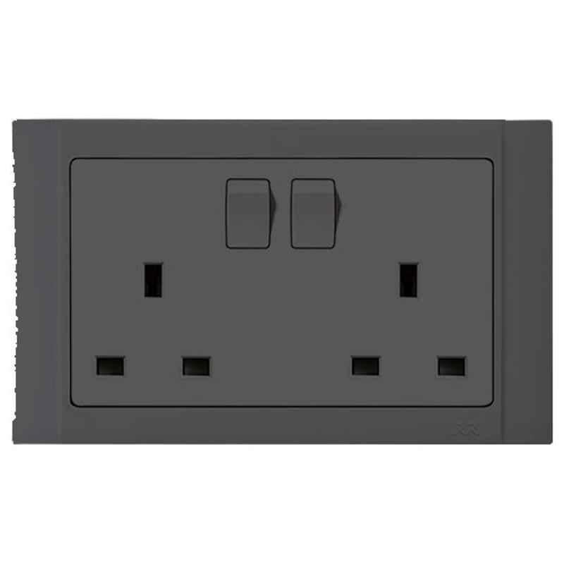RR 13A Black 2-Gang Outlet Switched Socket with USB, VN6680-BK
