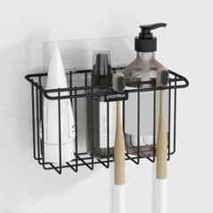 Plantex Self Adhesive Bathroom Shelf/Wall Mounted Storage Rack/Toothbrush Holder for Washroom/Shelf for Bathroom Wall- Black