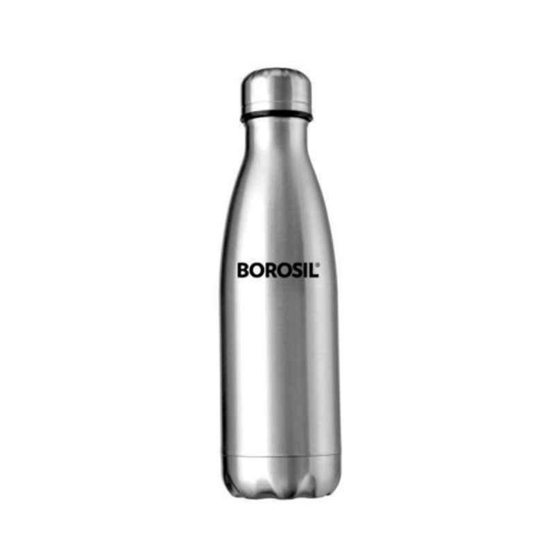 Borosil Bolt 500ml Stainless Steel Silver Vacuum Insulated Flask Water Bottle, ISFGBO0500S