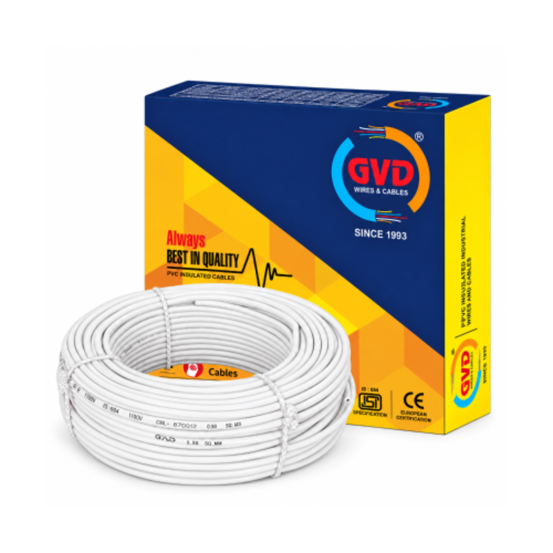GVD 0.75 Sqmm White PVC Insulated Single Core Flame Retardant Copper Clad Steel Industrial Wire, Length: 90 m