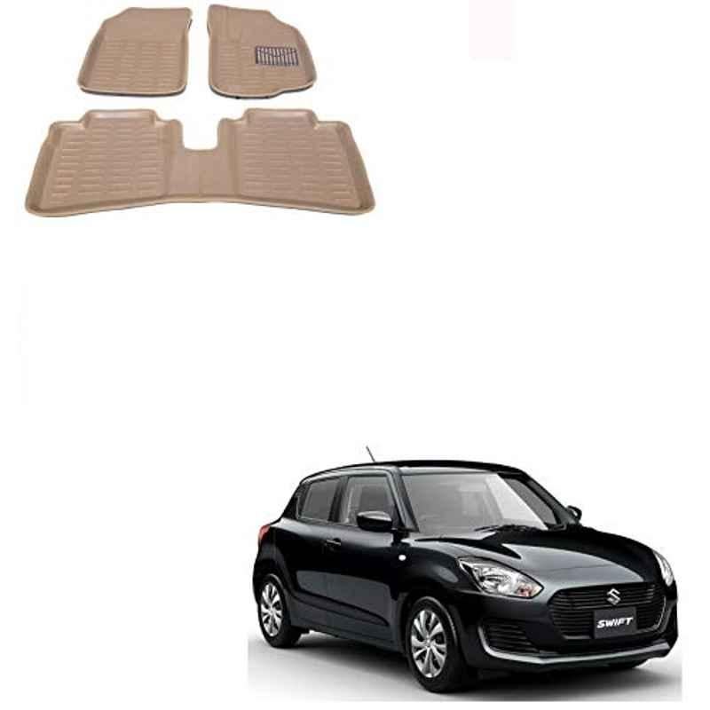 Kozdiko 3 Pcs 3D Beige Car Foot Mat Set for Maruti Suzuki Swift 2018, koz_68001
