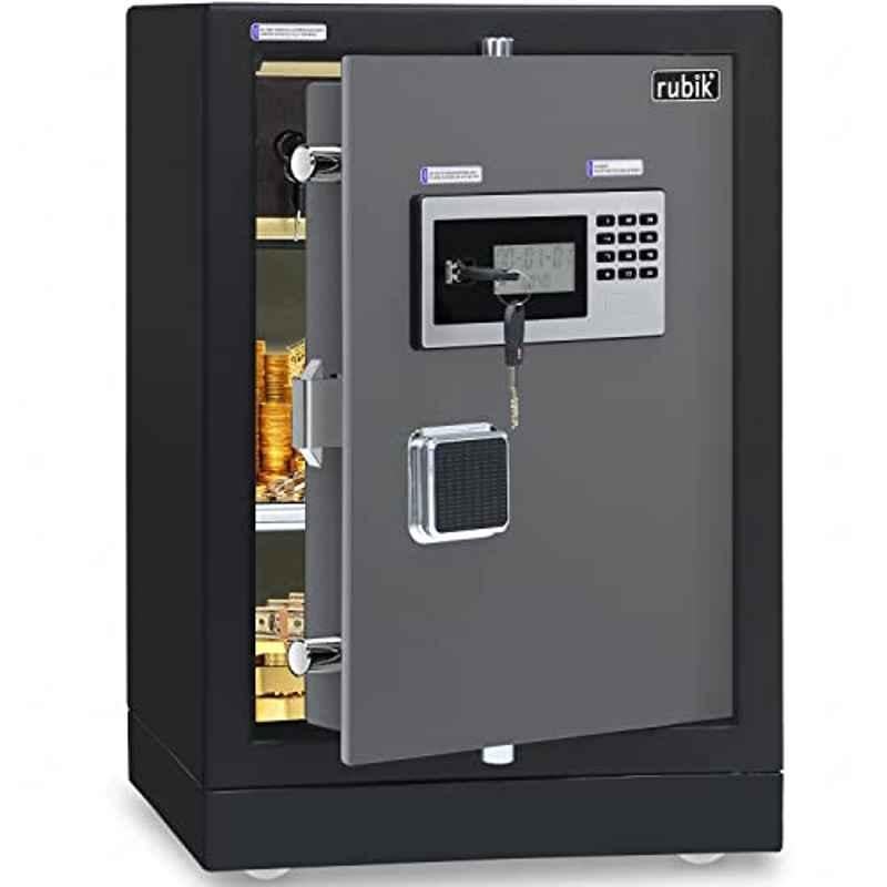 Rubik 35x40x60cm Black & Grey Safe Box Large Fire Resistant Dual Security Locker