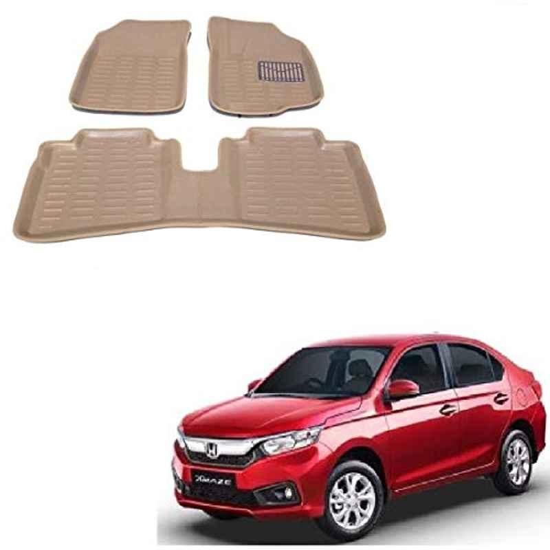 Kozdiko 3 Pcs 3D Beige Car Foot Mat Set for Honda Amaze 2018-Present, koz_68024