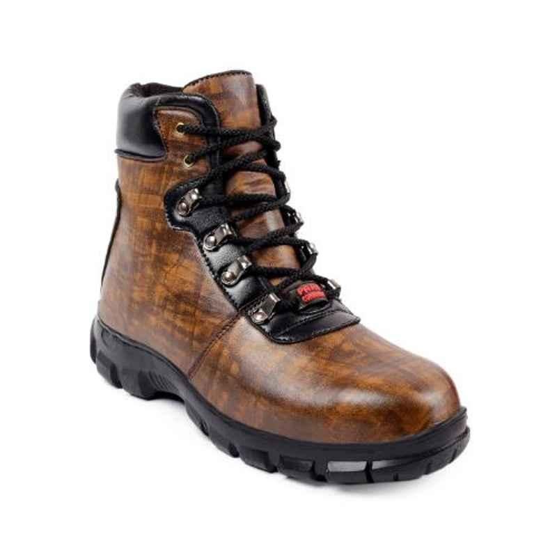 Woakers Synthetic Leather Steel Toe Airmix Sole Brown Safety Boots, Size: 9