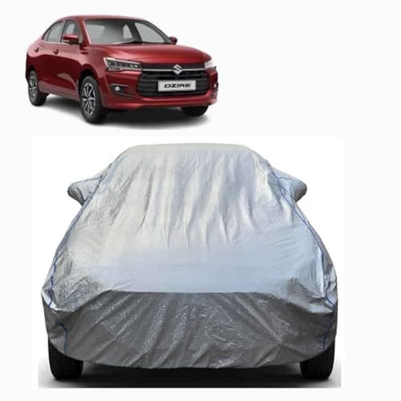 Aarex Auto Polyester Silver 100% Waterproof Car Cover with Mirror Pocket, Triple Stitched Elastic, Anti Dust, Heat Resistant & UV Proof for Maruti Suzuki Dzire All Models (2012-2025), DZ-Silver
